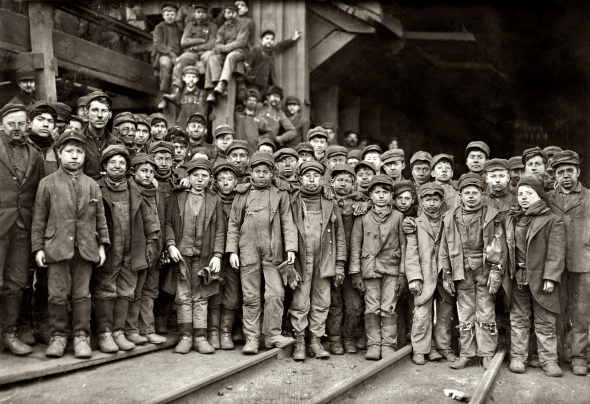 Youthful Mining Crew at Pennsylvania Coal Company's mine in South Pittston. Photo by Lewis Wickes Hine, 1910